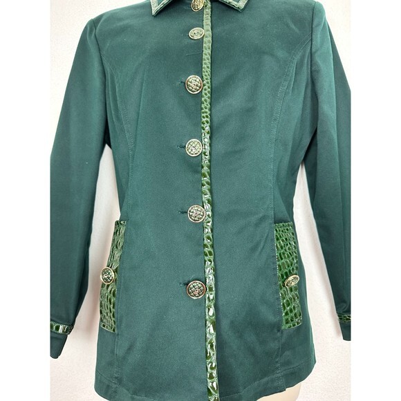 Vintage St‎ John Sport Jacket Green Patent Croc Trim Enameled Green Buttons Sz S - Picture 9 of 10